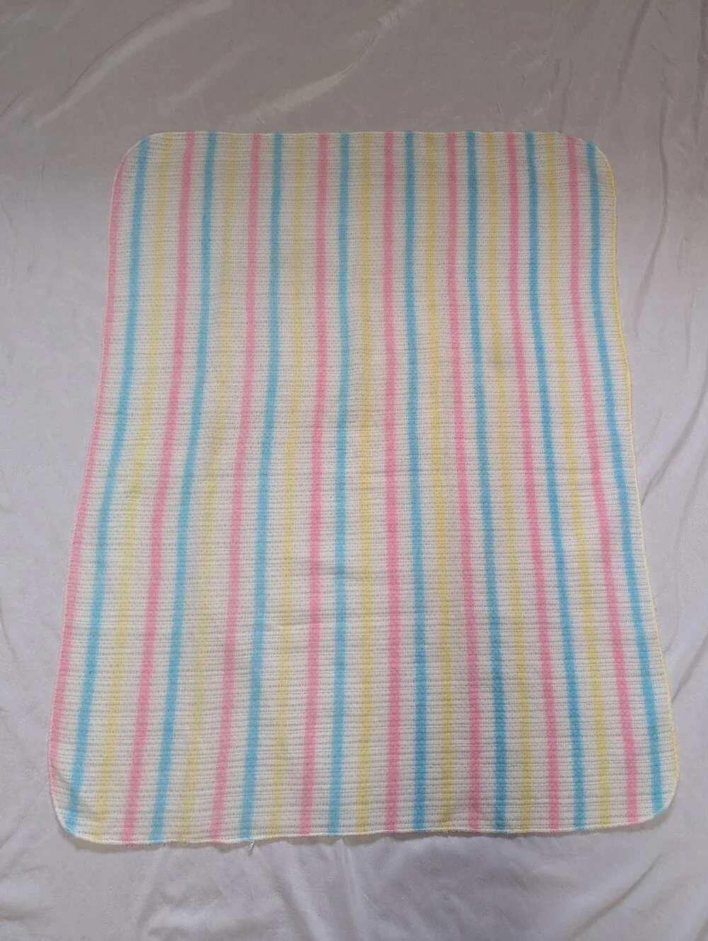 Vintage Blue Pink Yellow Stripe Waffle Weave Receiving Blanket 30